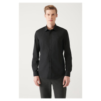 Avva Men's Black Buttoned Collar 100% Cotton Slim Fit Slim Fit Shirt