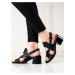 Moderní černé  sandály dámské na širokém podpatku