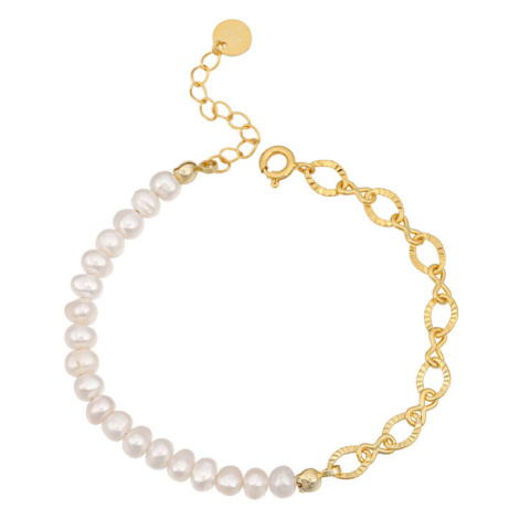 Pozlacený stříbrný náramek s říčními perlami - Meucci SYB010