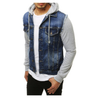 Pánská džínová bunda s bavlněnými rukávy a kapucí