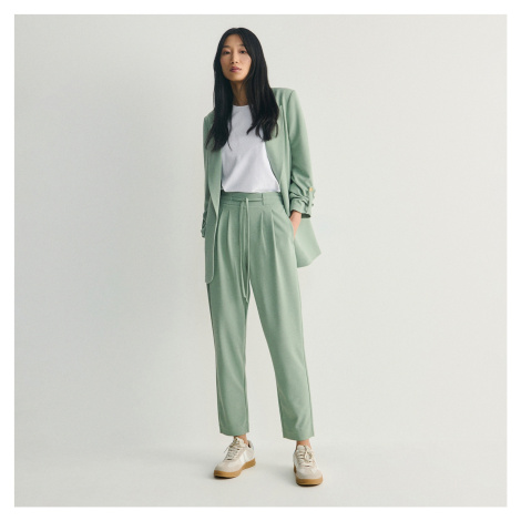 Reserved - Jednobarevné kalhoty se zavazováním - Zelená