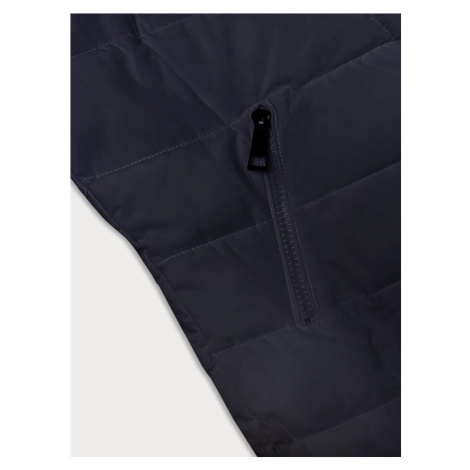 Tmavě modrá prošívaná dámská zimní bunda s kapucí LHD (2M-057)
