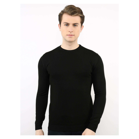 Černý pánský tenký pletený svetr -black Černá BASIC