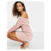 Club L London long sleeve off shoulder ruched detail mini dress in pink