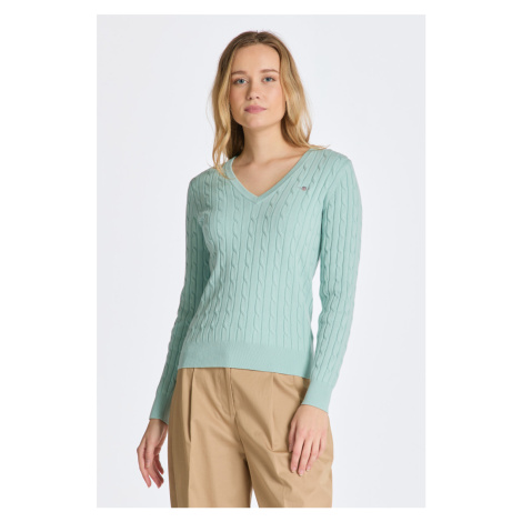 SVETR GANT STRETCH COTTON CABLE V-NECK modrá