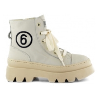 Kotníková obuv mm6 track sole logo print ankle boots lace up bílá