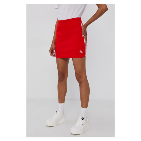 Sukně adidas Originals H38760 červená barva, mini, jednoduchá