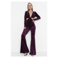 Trendyol Dark Purple Velvet Jumpsuit