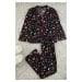 Trendyol Curve Black New Year's Themed Piped Shirt-Pants Knitted Pajama Set