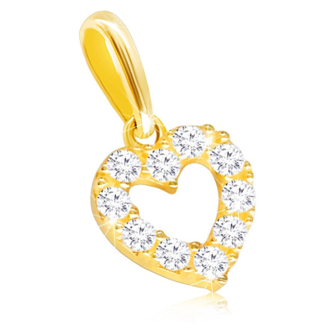 Diamantový přívěsek ve 14K žlutém zlatě - čirá briliantová kontura symetrického srdíčka Šperky eshop