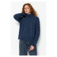Trendyol Navy Blue Měkký texturovaný pletený pletený svetr z pleteného úpletu