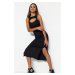 Trendyol Black Fitted Cut Out Detail Midi Stretch Knit Dress