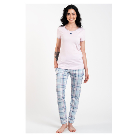 Dámské pyžamo Italian Fashion Glamour - bavlna Světle růžová-modrá