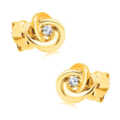 Diamantové náušnice ze žlutého zlata 585 - uzel ze tří prstenců, čirý briliant Šperky eshop