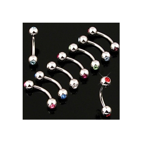 Piercing do obočí jednoduchý s dvojicí zirkonů - Rozměr: 1,6 mm x 10 mm x 4 mm, Barva zirkonu: S Šperky eshop