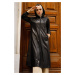 InStyle Hooded Long Leather Cape - Black