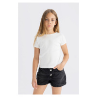 DEFACTO Girl's Slim Fit Crew Neck Basic Ribbed Camisole Short Sleeve T-Shirt