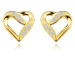 Náušnice ze žlutého 9K zlata - srdce s kroucenými rameny, kubické zirkony