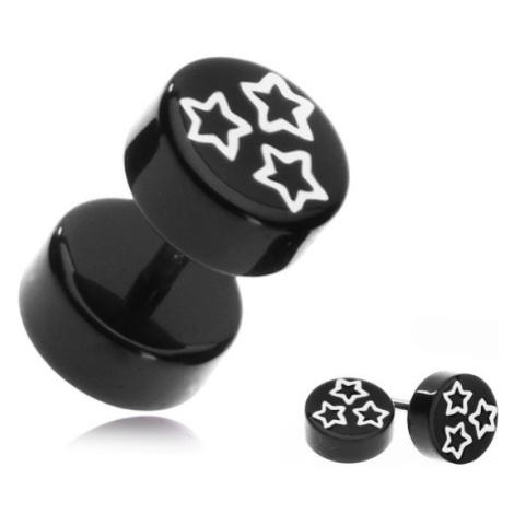 Falešný akrylový piercing do ucha - bílé hvězdy na černém kolečku Šperky eshop