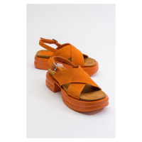 LuviShoes Dámské oranžové semišové sandály z pravé kůže