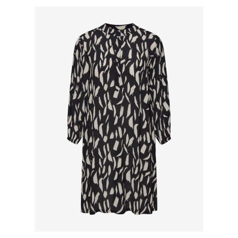 Krémovo-černé vzorované košilové šaty s tříčtvrtečním rukávem Fransa