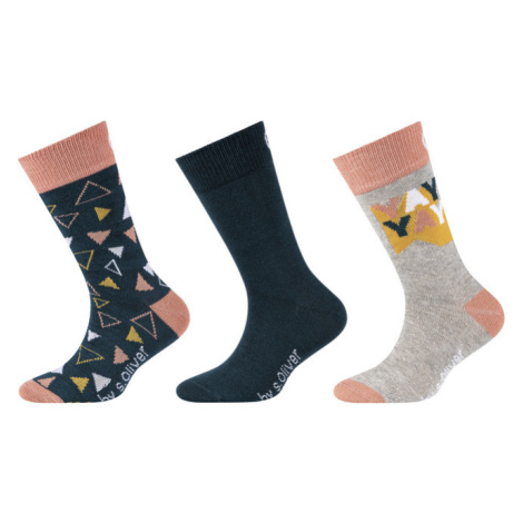 QS by s.Oliver Dětské ponožky, 3 páry (petrolejová/šedá/lososová)