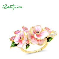 Masivní prsten ze stříbra růžové květiny