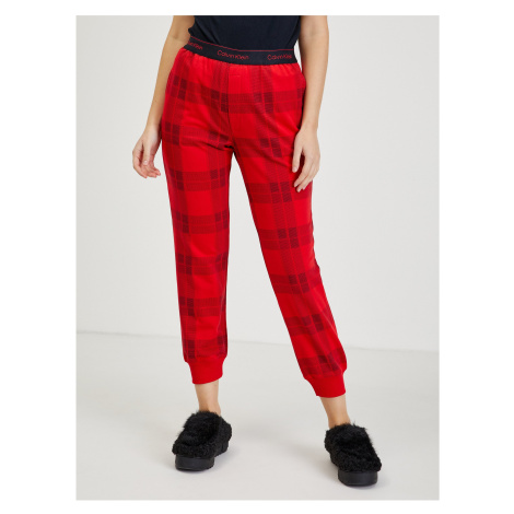 Červené dámské kostkované tepláky Calvin Klein Jeans - Dámské