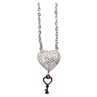Náhrdelník nerezová ocel kubická zirkonie Srdce s klíčkem 39,5 cm - barva růžového zlata, cca 39