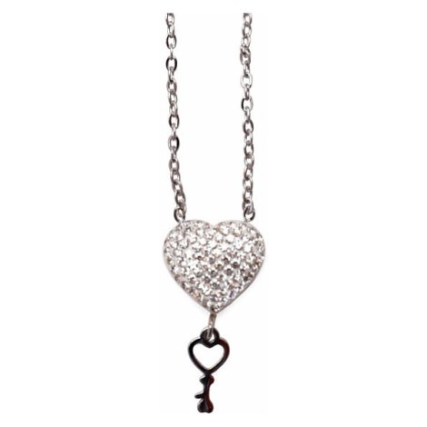 Náhrdelník nerezová ocel kubická zirkonie Srdce s klíčkem 39,5 cm - barva růžového zlata, cca 39