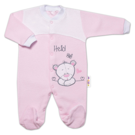 Baby Nellys Kojenecký overal froté, Medvídek Hello, růžový vel. 74