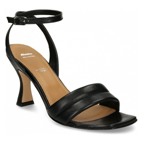 Černé kožené dámské sandály na vyšším podpatku