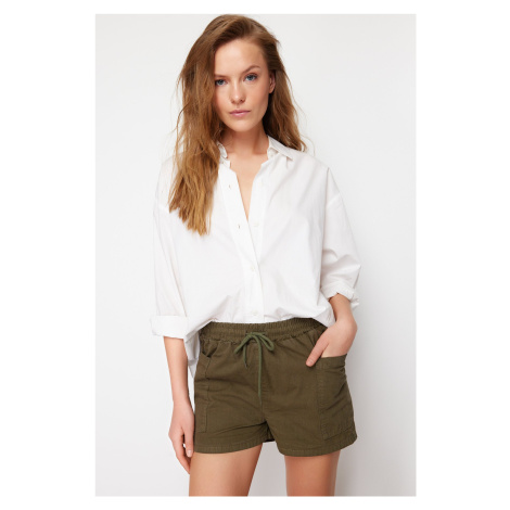 Trendyol Khaki Elastic Waist Cargo Pocket Denim Shorts & Bermuda