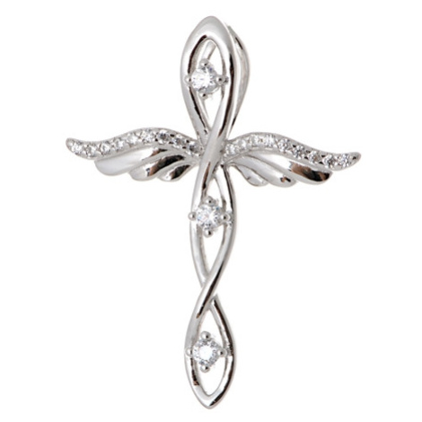 Stříbrný přívěšek kříž s andělskými křídly STRZ0503F Silver style
