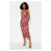 Trendyol Limited Edition Printed Fitted Midi One Shoulder Stretch Knitted Dress