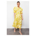 Trendyol Yellow V-Neck Floral Pattern Half Balloon Sleeve Woven Shirt Dress