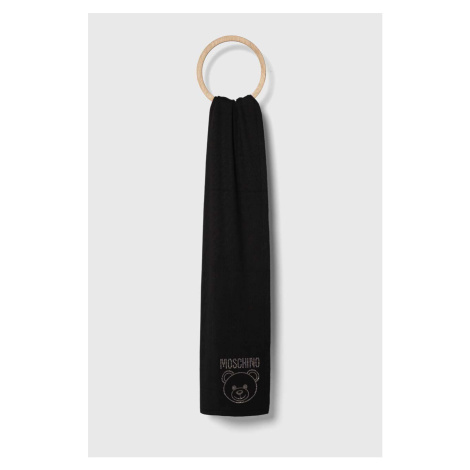 Vlněná šála Moschino černá barva, s aplikací