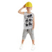 Denokids Construction Vehicle Boy Summer Striped T-shirt Capri Shorts Set