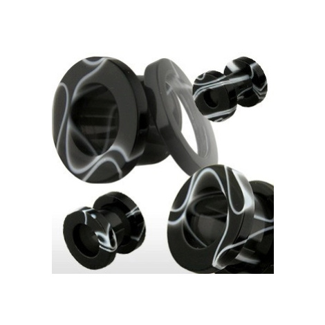 Tunel do ucha z akrylu, černý s bílým mramorovým vzorem - Tloušťka : 6 mm , Barva piercing: Čern Šperky eshop
