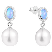 JwL Luxury Pearls Luxusní náušnice s pravou barokní perlou a syntetickým opálem JL0583