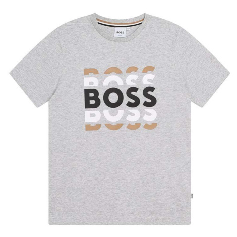 Dětské bavlněné tričko BOSS šedá barva, s potiskem Hugo Boss