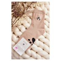 Béžové dámské bavlněné ponožky s nášivkou medvídka