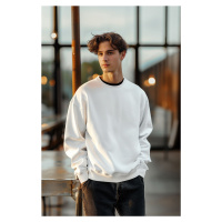 Trendyol Ecru Oversize/Wide Cut Cotton Basic Thick Sweatshirt with Fleece Inside