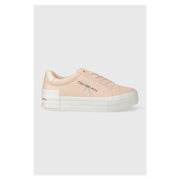 Sneakers boty Calvin Klein Jeans BOLD VULC FLATF LOW LACE LTH ML růžová barva, YW0YW01294