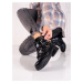 Módní kotníčkové boty černé dámské na plochém podpatku