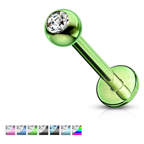 Labret z chirurgické oceli - kulička se zirkonem, povrch anodizovaný titanem - Rozměr: 1,6 mm x  Šperky eshop