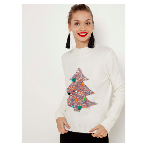 Bílý svetr s vánočním motivem CAMAIEU Camaïeu