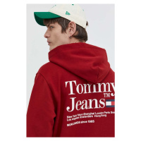 Mikina Tommy Jeans pánská, vínová barva, s kapucí, s potiskem, DM0DM18860