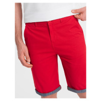 Men's chinos shorts with denim trim - red V1 W421