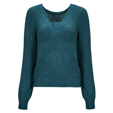 Vila VIDEBRA REV L/S V-NECK KNIT TOP Modrá